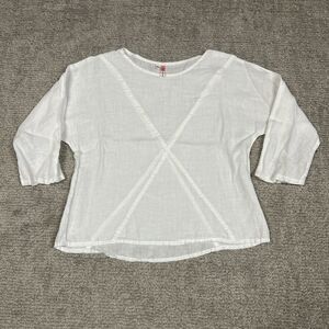 South Street Linen Top Womens 00 White Semi Sheer Shirt Minimalist Resort USA